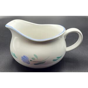 Vintage Japan Stoneware Gravy Boat Blue Flowers 7.5" International Tableworks